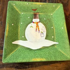 Oneida Green Snowman Holiday 8 Dinner Plates